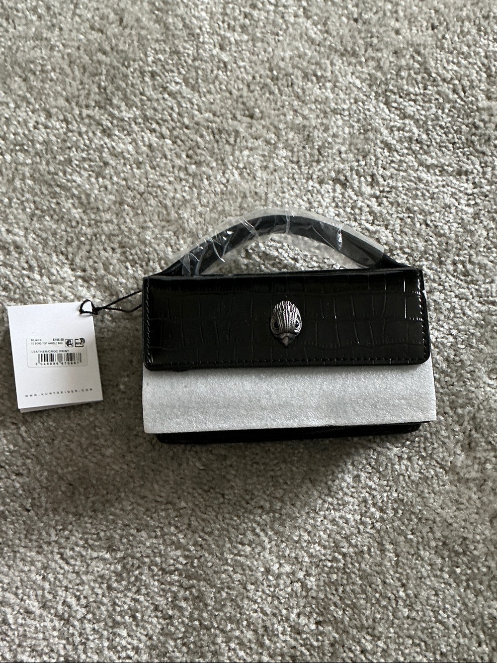 Kurt Geiger Black Croc-Embossed Mini Top Handle Bag